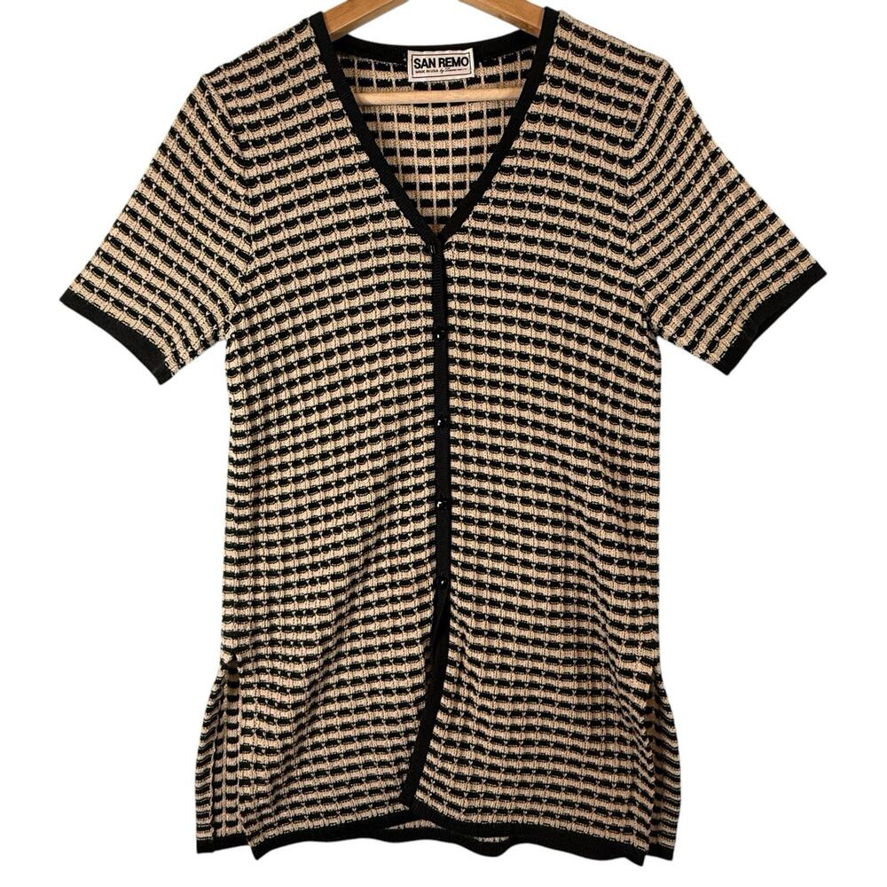 VTG San Remo Knits Button Up Cardigan Sweater 3D Geometric SIZE SMALL WOMENS USA